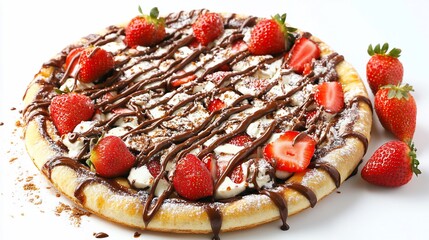 Delicious Strawberry Dessert Pizza with Chocolate Drizzle and Whipped Cream