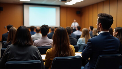 Business Seminar – Attentive Audience Watching Corporate Presentation in Modern Conference Room