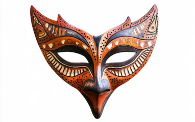 Naklejka premium Traditional Indigenous Dance Mask with Intricate Artwork Isolated On White Background.