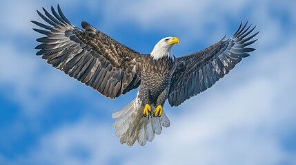 Obraz premium Majestic Bald Eagle in Flight, Cloudy Sky