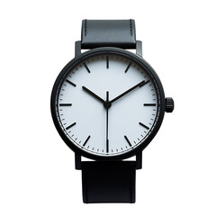 Matte Black Minimalist Watch with Simple Dial Isolated on Transparent Background