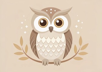 Fototapeta premium Minimalist Cartoon Owl Illustration: Cute Bird Design for Kids