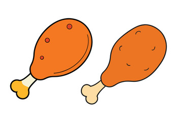 Set of colorful grilled chicken legs vector art illustration