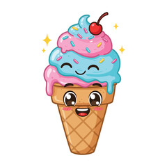 Adorable Kawaii Ice Cream Cone Vector Illustration