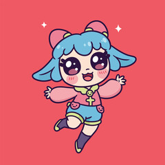 Joyful Kawaii Girl Vector Illustration - Cute Anime Character Design