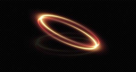 Vector light line effect of a golden,red circle. Luminous fire trail on a transparent background. Light round line with an advantage effect. Golden dust circle light PNG. 