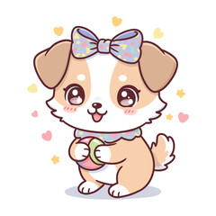 Adorable Puppy Cartoon Illustration Cute Dog with Bow