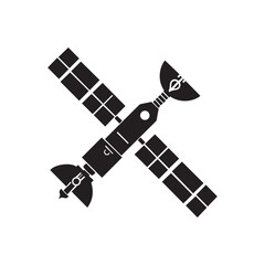 Satellite icon, space technology, black and white illustration 