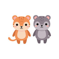 Adorable Cartoon Tiger and Bear Vector Illustration