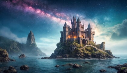 Castle Landscape Majestic Fortress In Fantastic Nature