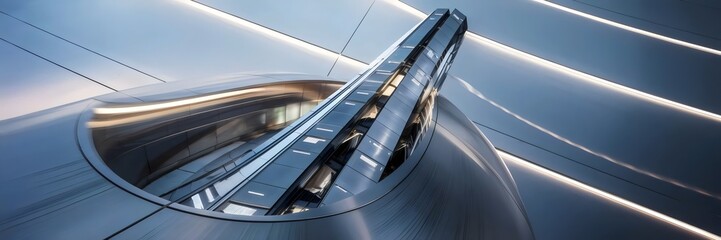 Futuristic tower with sleek metallic surface creating a fluid motion effect