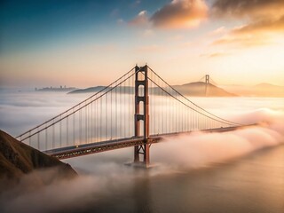 Obraz premium Minimalist Golden Gate Bridge Fog, San Francisco Landmark