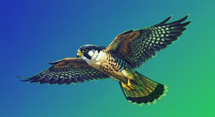 Fototapeta premium Majestic Peregrine Falcon Soaring Freely in the Azure Sky, Bird Artwork