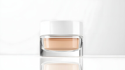 Luxurious Beauty Cream: An elegantly presented jar of rich, cream-colored beauty product, displayed on a reflective surface, exuding sophistication and the promise of enhanced beauty and skincare