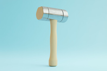 3D metal hammer with wooden handle