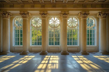 Fototapeta premium Grand Hall with Classic Columns and Large Windows