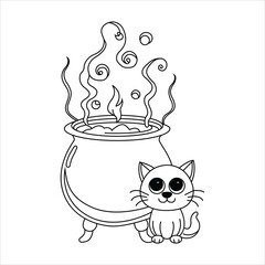 Halloween line art hand drawn coloring page for kids
