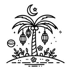 islamic tree coconut ramadan outline
