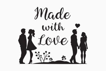  simple and minimalist Silhouettes of black Made with Love - Calligraphy and typography text logo on whith background
