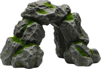 Realistic Mossy Rock Arch Aquarium Decoration Grey Stone Cave Background