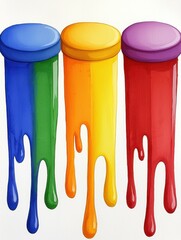 A Playful Display of Vibrant Dripping Paint Pots on a Shimme Plate Evoking Whimsy and Colorful Creativity in Art