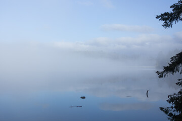 A foggy tranquil morning on Mayfield Lake