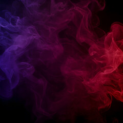 Wisps of smoke in vibrant purple and red hues intertwine against a dark backdrop, creating an abstract, ethereal effect