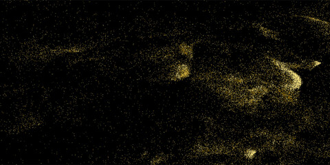 Gold glitter texture on a black background. Holiday background. Golden explosion of confetti. Golden grainy abstract texture on a black background. Design element. Vector illustration