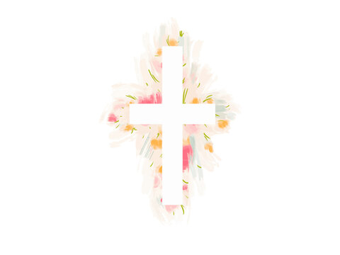 vector Watercolor Easter cross clipart. Floral crosses illustration