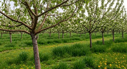 Fototapeta premium A vibrant apple orchard in full bloom during spring.jpg 