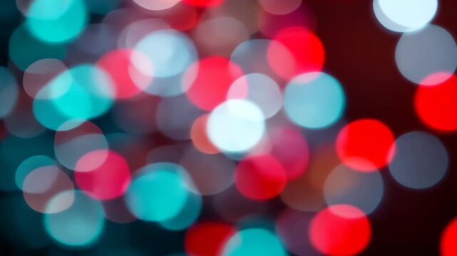 Abstract Bokeh Background with Turquoise and Red Circles on a Dark Backdrop