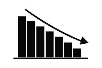 Bars descending graph silhouette on white background