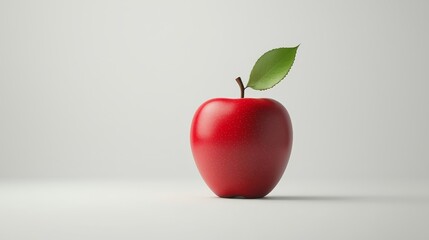Closeup of a fresh, ripe apple with vibrant green leaf, symbol of healthy eating