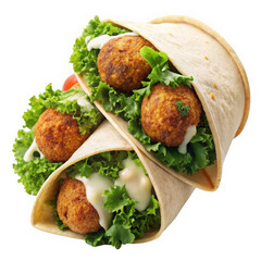 Delicious wrap featuring crispy falafel, fresh lettuce, and creamy sauce, perfect for a healthy meal on the go.