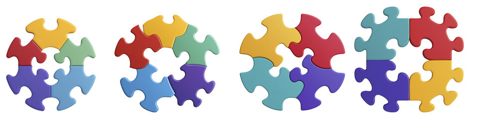 Obraz premium Colorful Circular Jigsaw Puzzle Pieces on Transparent Background