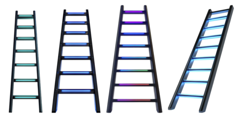Four Illuminated Ladders on Transparent Background