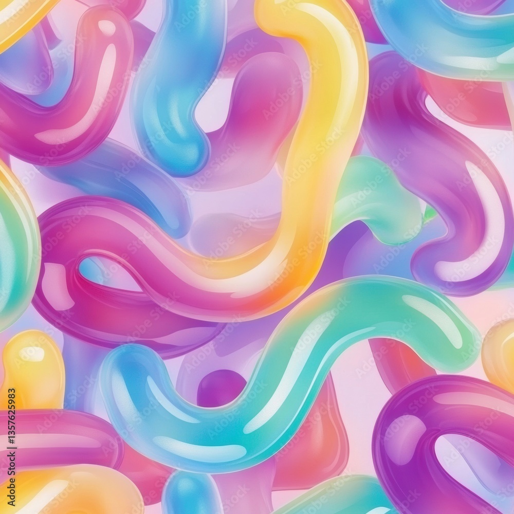 Poster Seamless candy-like pattern with translucent jelly shapes showcasing vibrant soft gradients in a playful and fun aesthetic Generative AI
