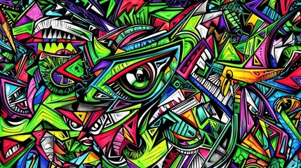 Obraz premium Vibrant abstract graffiti pattern background with eyes