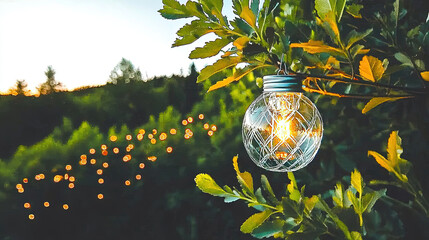Solar lamp hanging in tree
