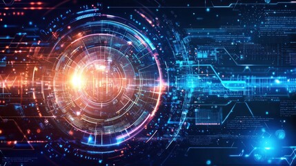 Obraz premium Futuristic digital interface, glowing circular design, abstract background