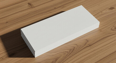 Fototapeta premium Stack of Blank White Paper Cards on Wooden Surface Mockup