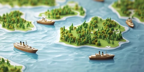  of European rivers with boats on white background