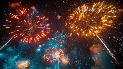 Fototapeta premium Night sky fireworks display, vibrant colors, celebration (3)