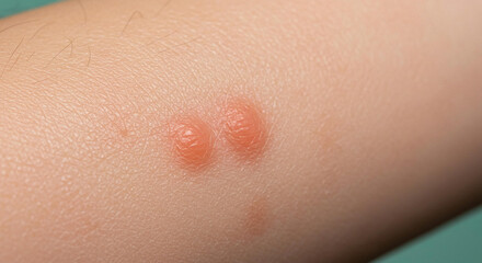 Fototapeta premium Close up Detailed Image of Two Red Raised Skin Welts Possible Insect Bites or Allergic Reaction