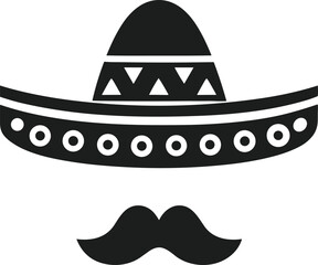 Mexican Sombrero and Mustache Silhouette Vector Illustration