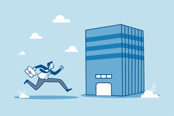 Employee come to office, engagement or career opportunity, recruitment candidate or job routine, startup or entrepreneur, employment concept, businessman come to office building to interview or work.