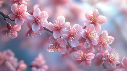Obraz premium Delicate Pink Cherry Blossoms in Bloom on a Serene Spring Day