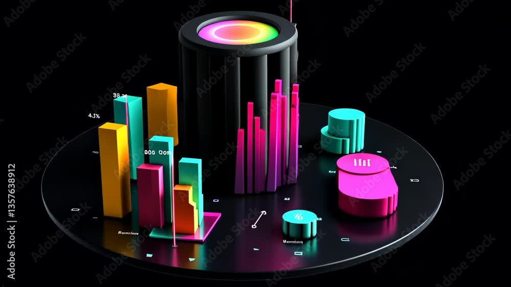 Poster 3D business graph with organized bars and information blocks. Abstract infographic element. Business growth and development to success concepts. Generated AI