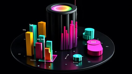 3D business graph with organized bars and information blocks. Abstract infographic element. Business growth and development to success concepts. Generated AI