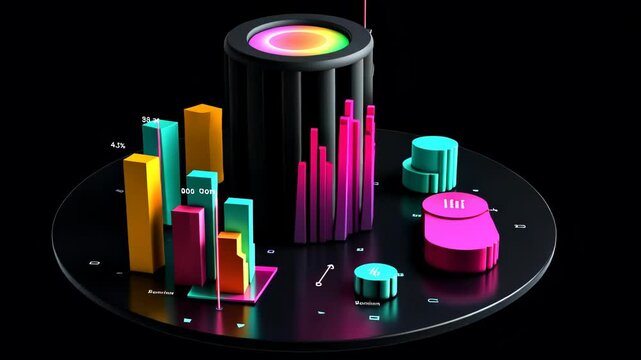 3D business graph with organized bars and information blocks. Abstract infographic element. Business growth and development to success concepts. Generated AI